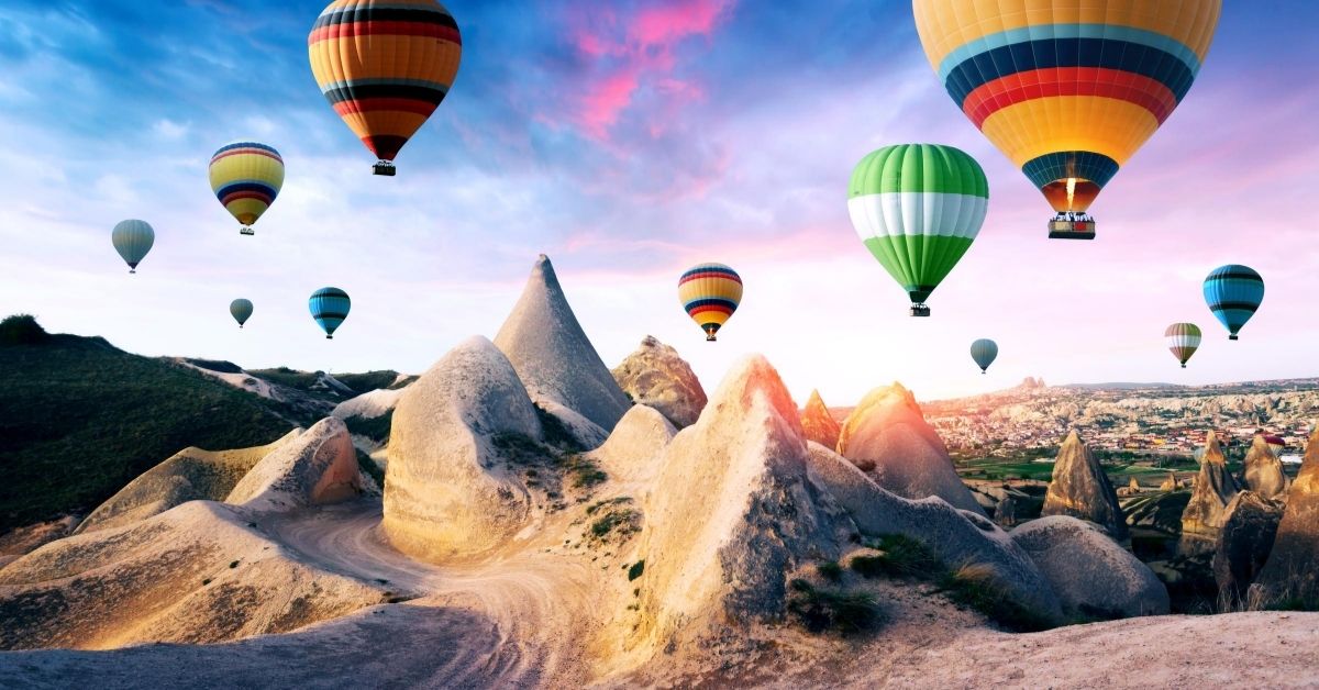 colorful hot air balloons over Cappadocia