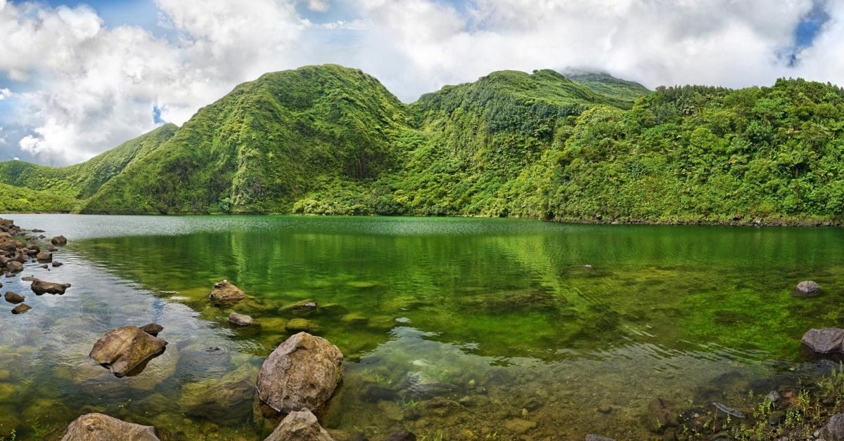 mountain lake in rainforest mountains of Dominca