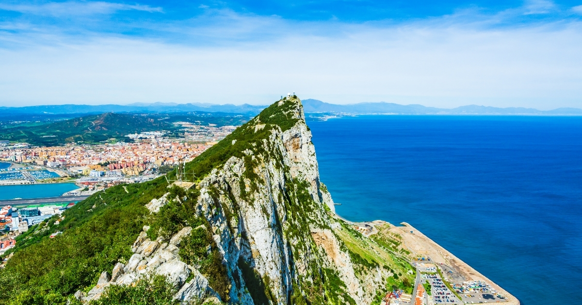 Rock of Gibraltar with the sea and city below