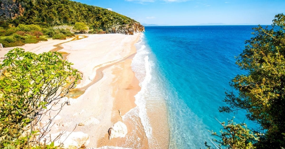 Gjipe 's beautiful beach in Albania with the gorgeous waters of the Ionian Sea