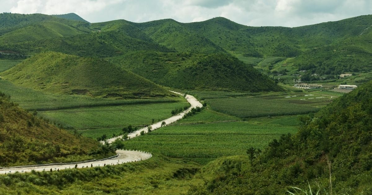 green hills and winding road somewhere in North Korea