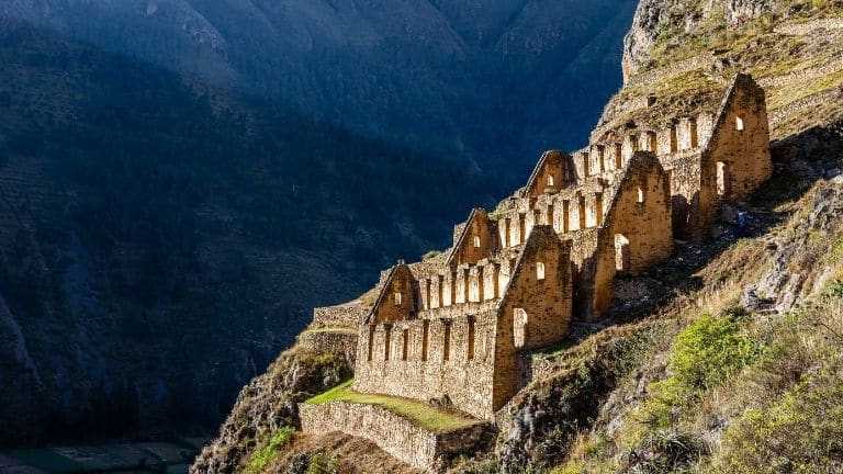 mountain side ruins in the Sacred Valley