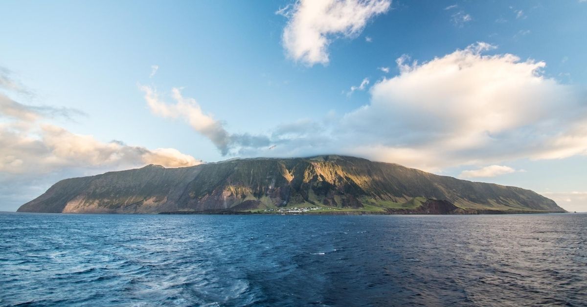 View to the island of Tristan de Cunha from the Atlantic Ocean
