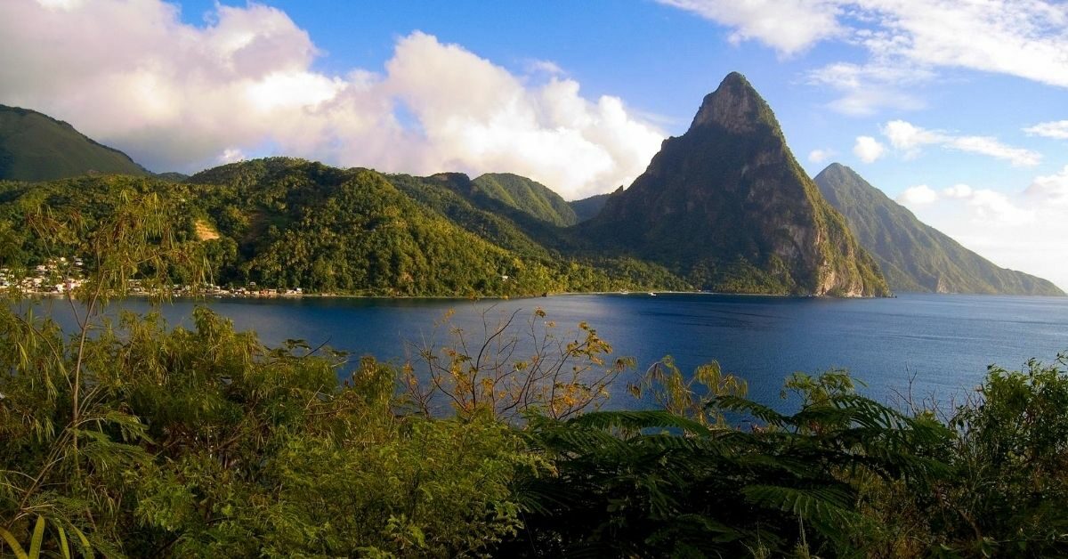 mountains and bay in Saint Lucia island