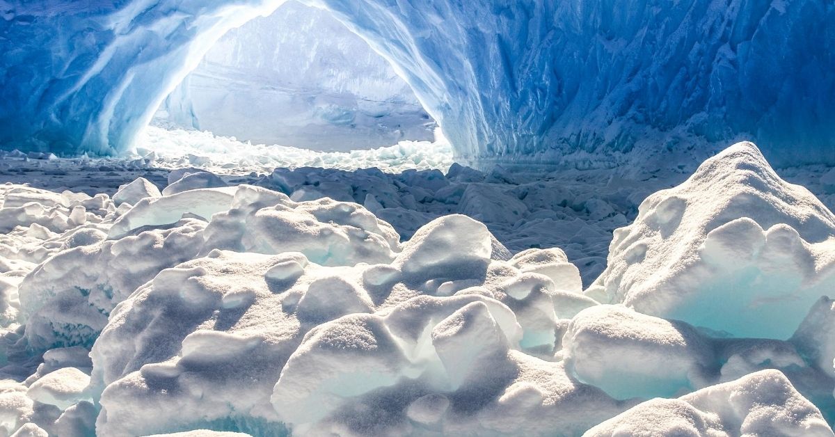 white and aqua ice inside cave at Baffin Island in Nunavut, Canada