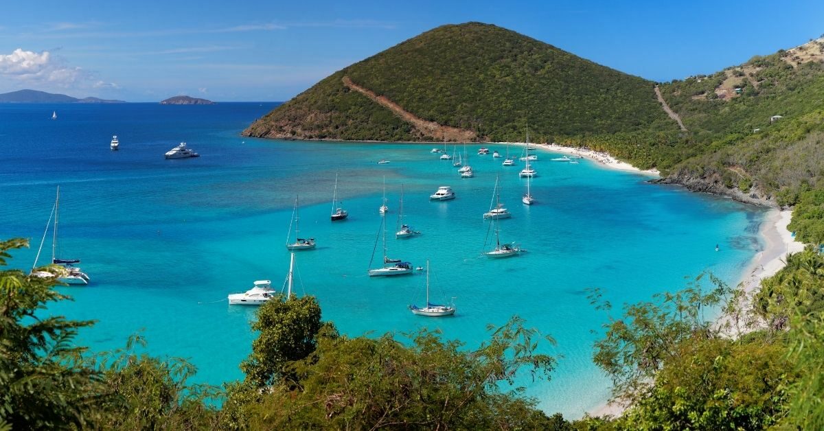 beautiful bay at dusk with sail boats in Tortola, British Virgin islands