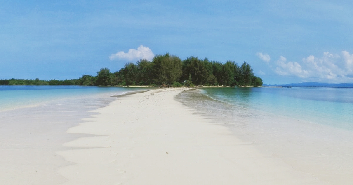 sandbar and sea leading to Dodola Island in the Maluku Islands, Indonesia