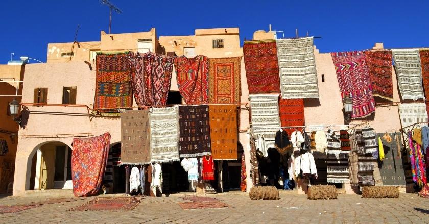 carpets displayed outside shops in Ghardaïa, Algeria