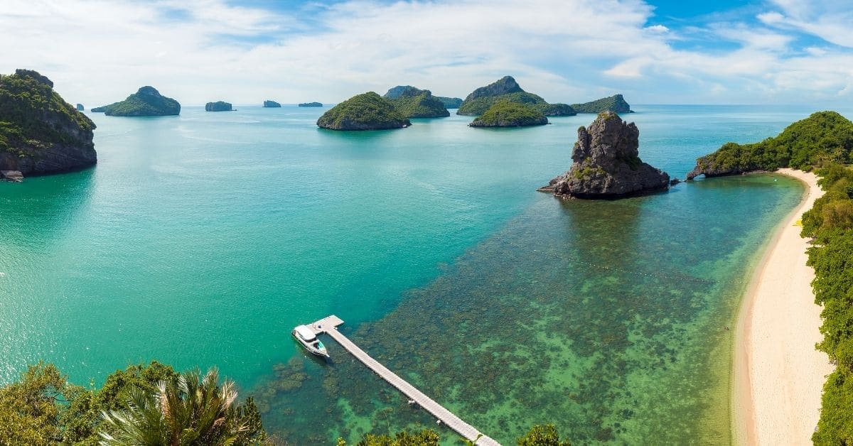 bird's eye view of beach and sea in Ko Samui, Thailand