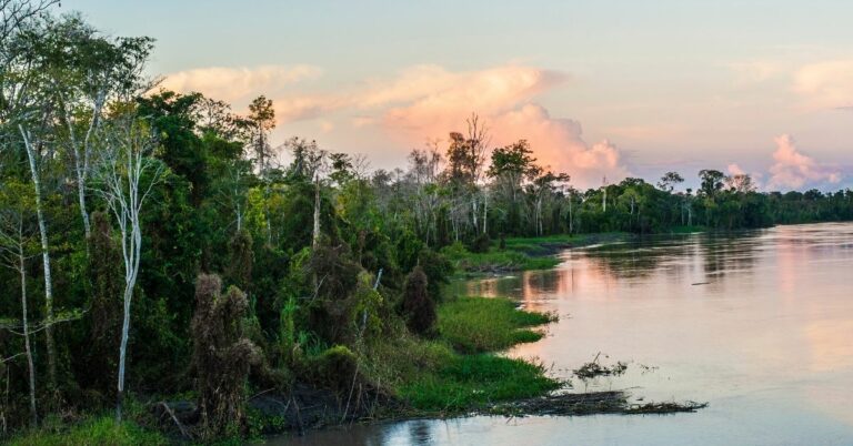 Cloudy pastel skies over the Marañon River in Peru's Amazon