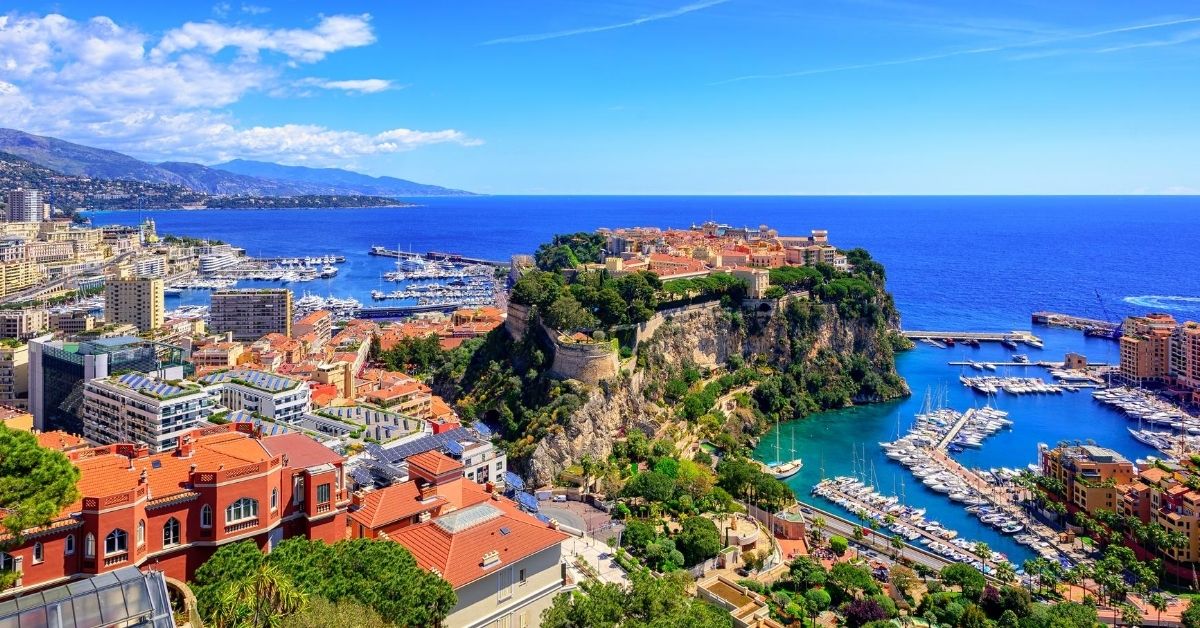 colorful Monaco skyline with Mediterranean Sea on a sunny day