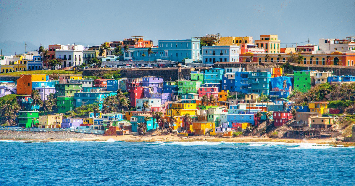 colorful houses along coast of Puerto Rico