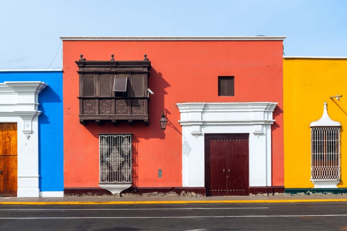 colorful colonial facades in Trujillo, Peru